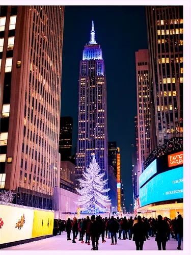 rockefeller plaza,empire state building,rockefeller center,blue hour,newyork,new york,winter wonderland,5th avenue,radio city music hall,highmark,chrysler building,winter night,big apple,the holiday of lights,christmas night,christmas landscape,foshay,nyclu,citycenter,new year's eve 2015,Illustration,Paper based,Paper Based 20