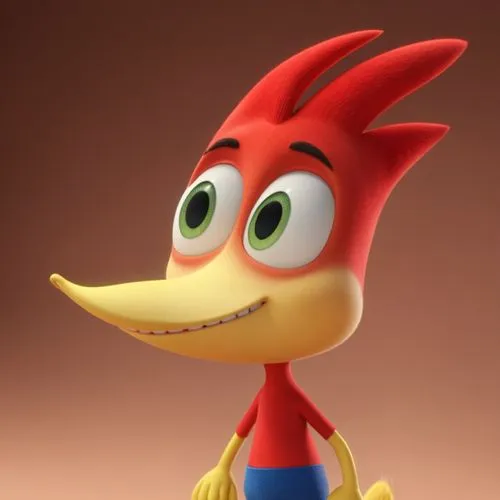 personagem de desenho animado, Pica-Pau, Disney 3D.,cartoon character from the game crash with a creepy expression,kazooie,phineas,bandicoot,rayman,fleetway,panchito,Unique,3D,3D Character