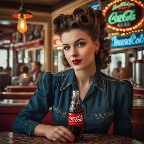 retro woman,retro diner,50's style,retro girl,coca-cola,coca cola,retro women,50s,retro pin up girl,vintage girl,fifties,vintage woman,rockabilly style,retro pin up girls,pompadour,soda fountain,soda shop,pin-up model,1950's,rockabilly,Photography,General,Fantasy