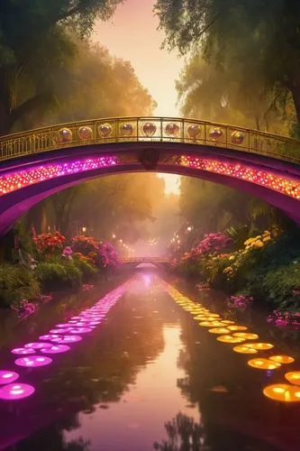 rainbow bridge,viola bridge,dubai garden glow,angel bridge,scenic bridge,dragon bridge,arch bridge,love bridge,wooden bridge,stone bridge,hangman's bridge,gapstow bridge,bridge,tied-arch bridge,devil's bridge,fantasy landscape,fantasy picture,purple landscape,the mystical path,extradosed bridge,Illustration,Realistic Fantasy,Realistic Fantasy 38