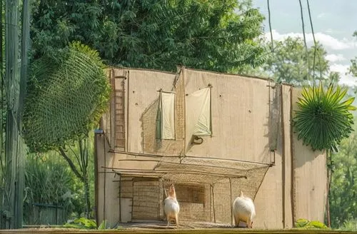 a chicken coop,dog house,timber house,playhouse,lalanne,bird house,open air theatre,model house,insect house,chicken coop,pigeon house,bamboo curtain,theatricum,cubic house,house in the forest,sukkah,dunes house,children's playhouse,wood doghouse,tree house hotel,Architecture,General,Modern,None