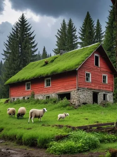 alpine pastures,mountain pasture,green landscape,farm landscape,rural landscape,meadow landscape,farmstead,countryside,farm house,pasture,grass roof,farm background,home landscape,red barn,organic farm,barns,green meadow,salt meadow landscape,rural style,carpathians,Photography,General,Realistic