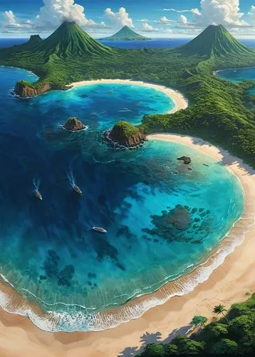 ocean background,kei islands,lanikai,ocean paradise,tropical sea,fiji,niijima,polynesia,tahiti,mountain beach,an island far away landscape,oceanian,islands,indian ocean,ocean,coral reef,bora bora,dolphin coast,tropical beach,hoenn,Conceptual Art,Fantasy,Fantasy 32