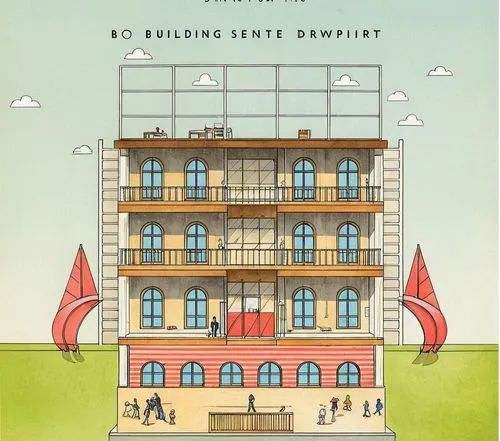 the illustrated drawing shows a building with balconies,samaritaine,immobilier,french building,building,appartment building,multistoreyed,Unique,Design,Infographics