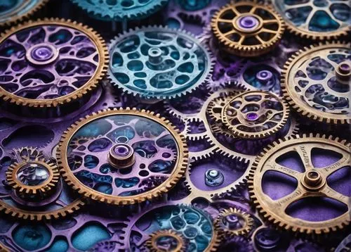 steampunk gears,gears,cog,cogs,mechanical puzzle,derailleur gears,purple wallpaper,cog wheels,spiral bevel gears,mechanical,cogwheel,split washers,watchmaker,machinery,purple,mechanical engineering,clockwork,manufacture,clockmaker,jewelry manufacturing,Illustration,Realistic Fantasy,Realistic Fantasy 13