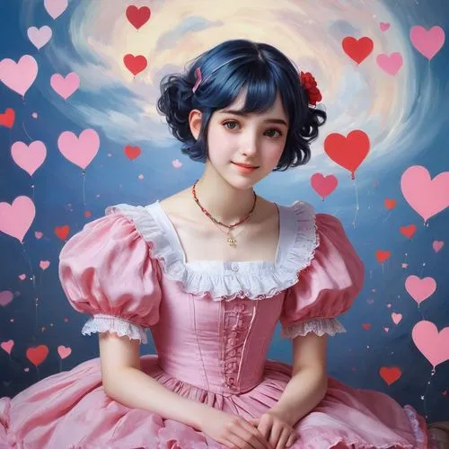 marinette,queen of hearts,french valentine,valentine pin up,romantic portrait,coeur,medvedeva,puffy hearts,valentine background,principessa,heart pink,valentyna,victorian lady,rosa 'the fairy,prinzessin,ariela,painted hearts,valenica,dirndl,hearts color pink,Art,Classical Oil Painting,Classical Oil Painting 08