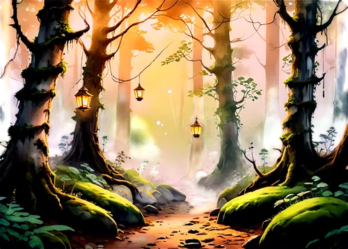 fairy forest,forest background,cartoon video game background,elven forest,enchanted forest,autumn forest,deciduous forest,forest landscape,forest path,forest glade,fairytale forest,cartoon forest,forest of dreams,forest,forest floor,the forest,holy forest,mushroom landscape,fairy world,forest road,Illustration,Paper based,Paper Based 25