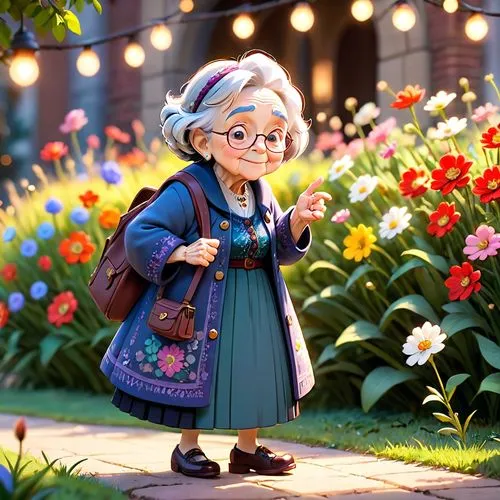 agnes,girl in flowers,cute cartoon character,beautiful girl with flowers,girl picking flowers,granny,picking flowers,grandma,cartoon flowers,marguerite,girl in the garden,cute cartoon image,fashionable girl,disney character,holding flowers,clove garden,flower girl,flower garden,grandmother,elderly lady,Anime,Anime,Cartoon