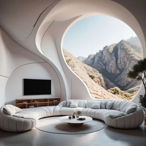 futuristic architecture,modern minimalist lounge,modern living room,futuristic landscape,igloos,house in the mountains,Photography,Documentary Photography,Documentary Photography 08