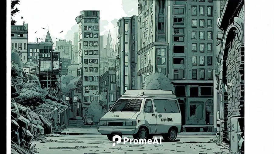 city car,comic style,vanagon,parked car,the old van,van,travel van,post apocalyptic,comics,ford prefect,white car,smartcar,cinquecento,renault 4,vwbus,comicave,the vehicle,post-apocalyptic landscape,n