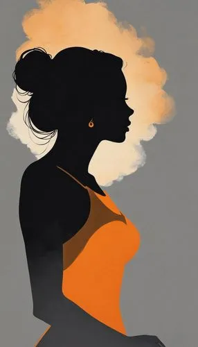 the drawings drawn were cute, in the style of feminine portraiture, perfect beauty, golden light, soft gray, pensive poses, smokey background, soft orange and  black, light & shadow ,woman silhouette,