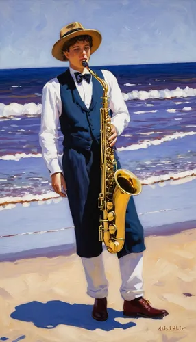 Sax on the Beach by Robyn Carter,man with saxophone,saxophone playing man,saxophone player,saxophonist,accordion player,trumpet player,itinerant musician,saxophone,accordionist,wind instrument,local t