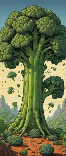 Imagine a futuristic world where broccoli has become the primary source of energy and humans depend on it for survival.,tree mushroom,mushroom landscape,dragon tree,mushroom island,the japanese tree,b