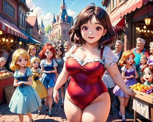 disney character,3d fantasy,doll's festival,disney,shanghai disney,disney land,fantasy world,cinderella,girl in red dress,oktoberfest background,disney-land,cg artwork,amusement park,snow white,fairy tale character,shopping street,vinci,fantasia,rapunzel,french digital background,Anime,Anime,Cartoon