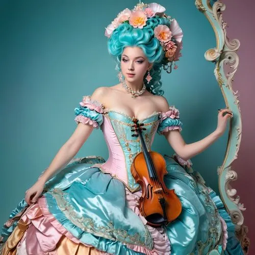 operetta,violin woman,boccherini,cenerentola,lucherini,operettas,vaganova,rococo,sarasate,woman playing violin,violoncello,fiordiligi,virieu,mozartiana,habanera,colombina,violin,violinist,mezzosoprano,mozartkugeln,Conceptual Art,Fantasy,Fantasy 24