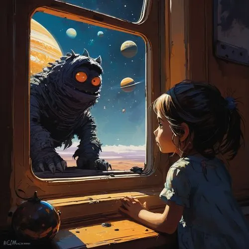 studio ghibli,bioshock,ghibli,sci fiction illustration,skywatchers,astronomer,my neighbor totoro,zathura,lost in space,spacegodzilla,space art,window to the world,majora,melancholia,visitor,totoro,spaceliner,encounter,comets,fantasy picture,Conceptual Art,Sci-Fi,Sci-Fi 01