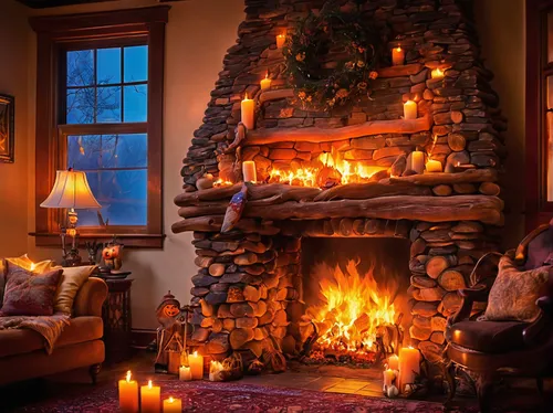 christmas fireplace,fire place,warm and cozy,fireplaces,fireplace,log fire,fireside,warmth,yule log,fire in fireplace,cozy,wood-burning stove,christmas landscape,wood stove,christmas room,winter house,christmas decor,wood fire,log home,hygge,Illustration,Realistic Fantasy,Realistic Fantasy 37