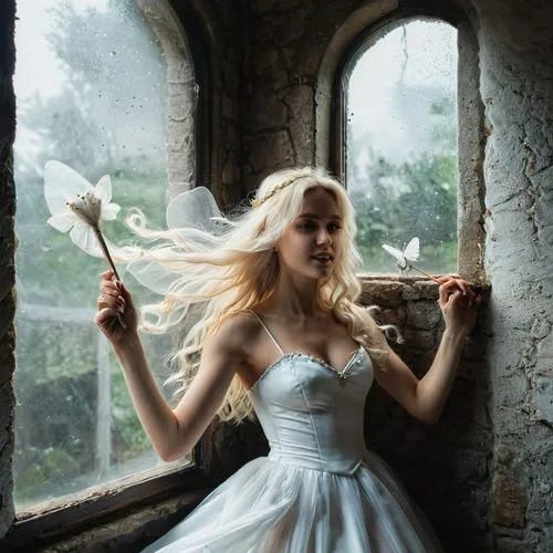 blonde in wedding dress,peignoir,fanning,fairy queen,white rose snow queen,fairy,Photography,Documentary Photography,Documentary Photography 08