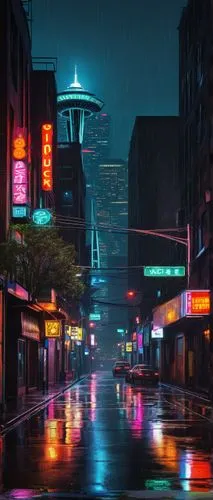 vancouver,cyberpunk,toronto,shanghai,world digital painting,seattle,cityscape,chinatown,nightlife,neon lights,tokyo city,rainy,taipei,urban,neon arrows,shinjuku,raindops,night scene,city at night,tokyo,Art,Artistic Painting,Artistic Painting 33