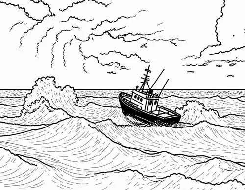 boat on sea,fishing boat,two-handled sauceboat,coloring page,coloring pages,wooden boat,at sea,longship,seafaring,macpaint,lifeboat,rowboat,longboat,water boat,boat landscape,mailboat,swiftboat,little