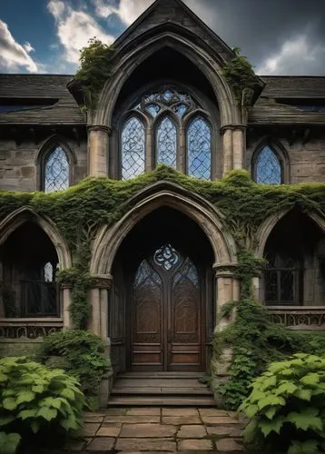 haunted cathedral,altgeld,briarcliff,vestry,forest chapel,gothic church,cloistered,church door,ecclesiastical,mdiv,unitarian,front door,entranceway,entryway,ecclesiatical,sacristy,ecclesiastic,the threshold of the house,tracery,doorways,Illustration,Black and White,Black and White 26