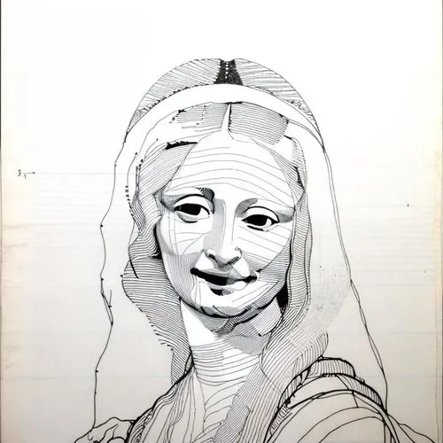 Composition and smile like Leonardo’s Mona Lisa.,woman's face,leonardo da vinci,portrait of a woman,portrait of a girl,caricature,turban,female portrait,portrait of christi,girl in cloth,girl studying