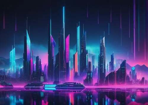 futuristic landscape,cityscape,colorful city,cyberpunk,futuristic,fantasy city,vapor,metropolis,80's design,vast,scifi,fantasy landscape,city skyline,purple wallpaper,neon arrows,cyberspace,alien world,lagoon,colorful background,cities,Photography,Documentary Photography,Documentary Photography 23