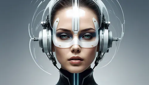 Craft a futuristic profile picture with a cool tech vibe.,cybernetics,biomechanical,electronic music,audio player,cyborg,audiophile,music player,telephone operator,humanoid,streampunk,wearables,head w