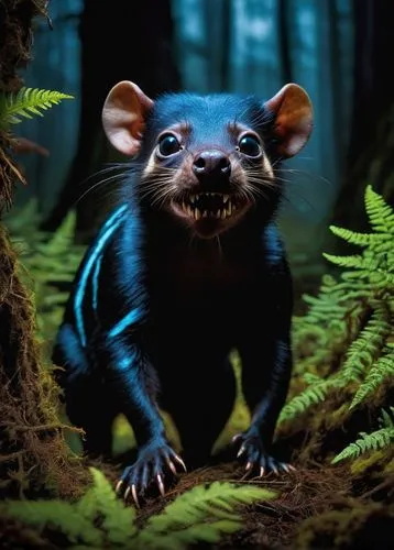 tasmanian devil,masked shrew,mustelid,common opossum,mole salamander,virginia opossum,aye-aye,beaver rat,bush rat,vampire bat,possum,marsupial,color rat,mammal,polecat,anthropomorphized animals,opossum,rat,musical rodent,woodland salamander,Illustration,Realistic Fantasy,Realistic Fantasy 40