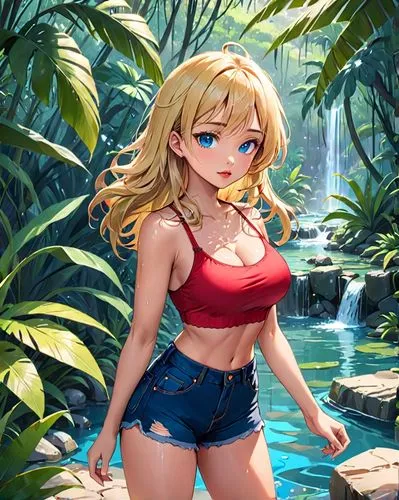 summer background,karin,aloha,kaho,mari,michiru,cuba background,kke,beach background,nami,jean shorts,honolulu,rikku,hawai,maroma,sena,aikau,hilda,mayapuri,emi,Anime,Anime,Realistic