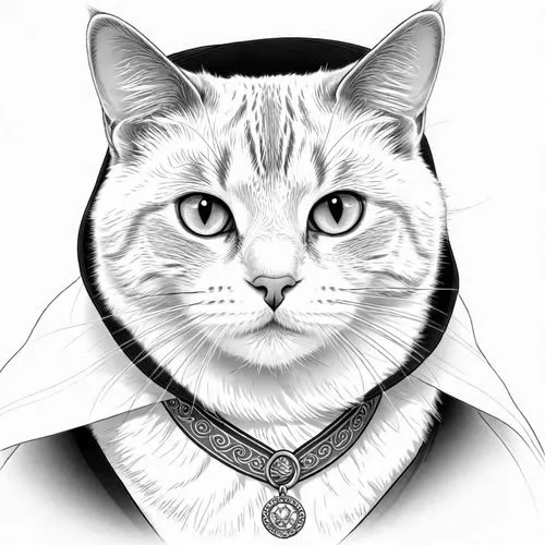 a cat with blue eyes wearing a collar,cat line art,cat vector,drawing cat,suara,cartoon cat,cat portrait,Design Sketch,Design Sketch,Detailed Outline