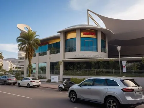 REMODELACION DE UNA PLAZA COMERCIAL, CON ARQUITECTURA NOVEDOSA,this building looks like a modern structure with the logo of an italian restaurant,car showroom,residencial,nouakchott,oranjestad,nukualo