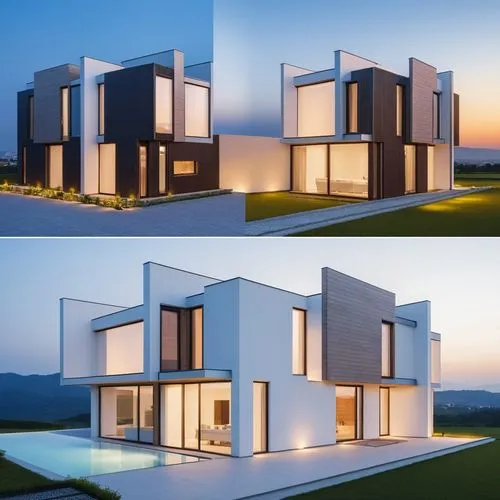 modern two-story house. Large windows. Located on the outskirts of the city.,cubic house,cube stilt houses,cube house,modern architecture,modern house,3d rendering,frame house,renders,dunes house,resi