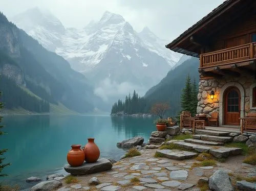 house in mountains,house in the mountains,the cabin in the mountains,mountain huts,house with lake,mountain lake,autumn mountains,chalet,alpine lake,mountainlake,suiza,mountain settlement,mountain village,beautiful landscape,emerald lake,alpsee,alpine village,beautiful lake,home landscape,landscapes beautiful,Photography,General,Realistic