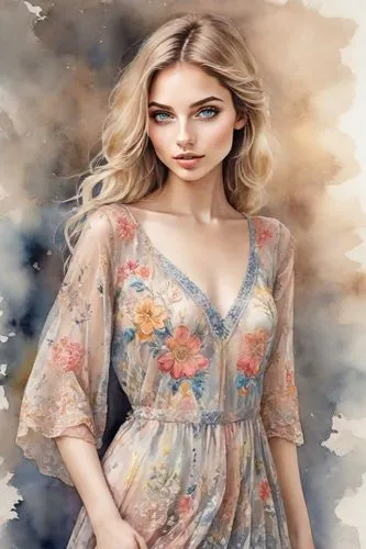 margairaz,jessamine,portrait background,watercolor floral background,boho art style,margaery,Digital Art,Watercolor