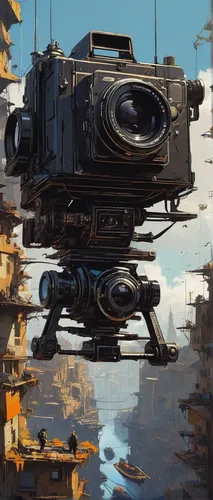 camera illustration,tank ship,scifi,scrapyard,nomad,cyberpunk,sentinel,mecha,carrack,anomaly,logistics drone,crane vessel (floating),dystopia,air ship,airship,landing ship  tank,carrier,mech,graf-zepplin,traveller,Conceptual Art,Sci-Fi,Sci-Fi 01