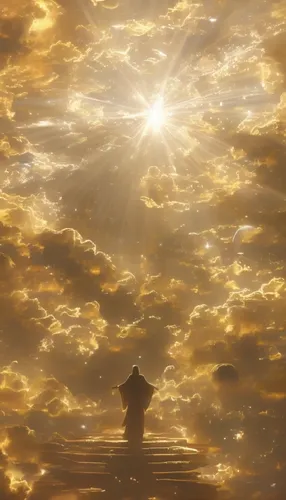 Intense brightness and moving clouds,a man in the Heaven,sun god,god rays,the pillar of light,heavenward,solaire,sunstorm