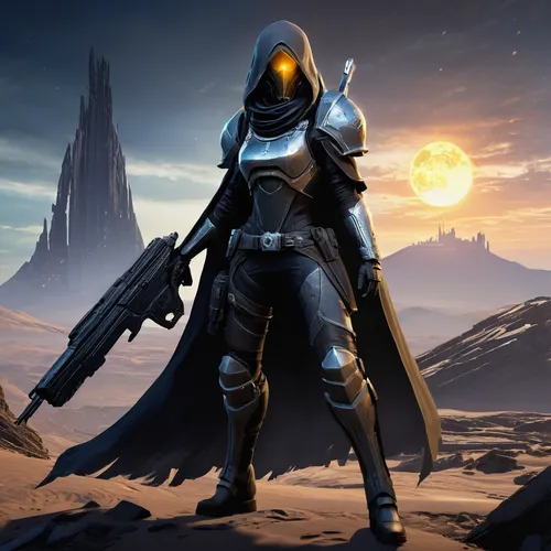 erbore,core shadow eclipse,the wanderer,violinist violinist of the moon,alien warrior,assassin,crucible,nova,nebula guardian,templar,sentinel,reaper,dodge warlock,lone warrior,sterntaler,cloak,cg artwork,destiny,boba fett,alaunt,Illustration,American Style,American Style 06