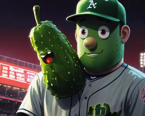 In a dark and eerie setting, tell a story of a cursed pickle that brings misfortune and ruin to the MLB team that possesses it.,jalapenos,zucchini,poblano,cactus apples,jalapeño,pepino,pickles,pickled