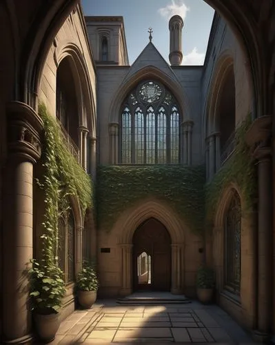 theed,archways,pointed arch,buttresses,courtyards,buttressing,cloister,cloisters,neogothic,cathedrals,doorways,cloistered,buttressed,gothic church,entranceways,cathedral,passageways,3d rendering,passageway,sacristy,Illustration,Realistic Fantasy,Realistic Fantasy 17