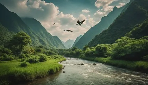 river landscape,vietnam,nature landscape,landscape background,background view nature,birds in flight,landscape nature,guizhou,green landscape,beautiful landscape,landscape photography,migratory birds,mountainous landscape,mountain river,bird migration,wild nature,nepal,landscapes beautiful,amazing nature,natural landscape,Photography,General,Cinematic