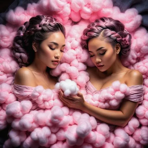 pompoms,bath balls,swirlgirls,porcelain dolls,cotton candy,dreamgirls,hudgens,micronesians,puffy hearts,foam crowns,pompons,bath ball,bubblicious,quinceaneras,twin flowers,haircare,tutus,cochineal,pink carnations,creating perfume,Illustration,Realistic Fantasy,Realistic Fantasy 10