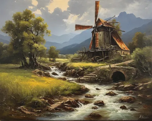 dutch mill,water mill,old mill,rural landscape,the windmills,mill,windmill,old windmill,dutch windmill,river landscape,windmills,dutch landscape,fantasy landscape,farm landscape,home landscape,gristmill,post mill,flour mill,salt mill,salt meadow landscape,Conceptual Art,Fantasy,Fantasy 12