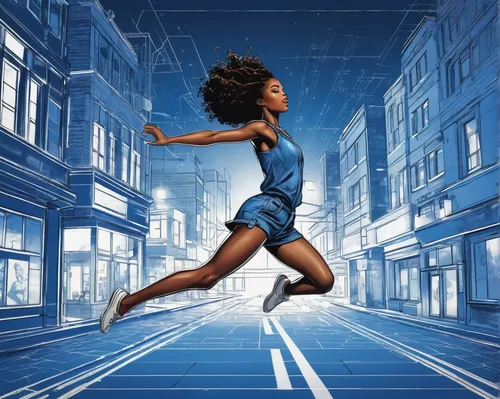 free running,sprint woman,leap for joy,long-distance running,middle-distance running,female runner,to run,leap,flying girl,runner,weightless,running,zero gravity,heptathlon,decathlon,digital compositing,sci fiction illustration,jumps,racewalking,acceleration,Unique,Design,Blueprint