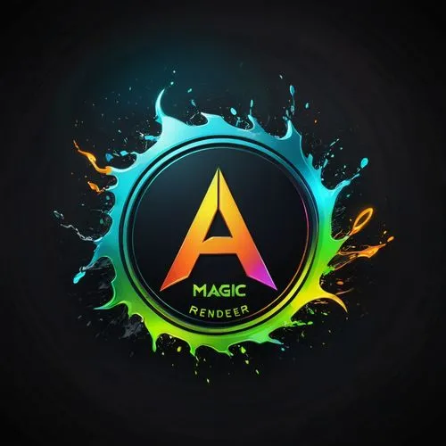 "Magic Render" logo in metel finish
,the letter a is surrounded by colorful paint,agic,arcane,arcanjo,magician,colorful foil background,arrow logo,magicicada,magika,auric,mobile video game vector back