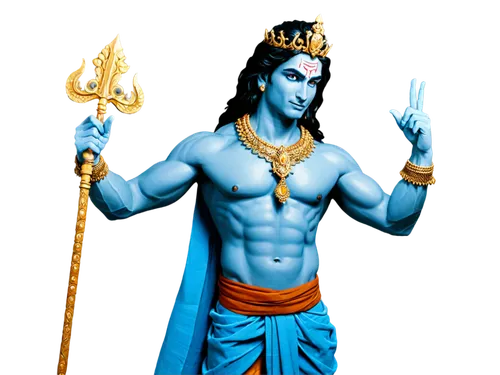 Lord Shiva, Indian mythology, majestic pose, muscular physique, blue skin, serpent around neck, third eye on forehead, crown of skulls, long black hair, intricate tattoos, dhoti and sangvastra clothin