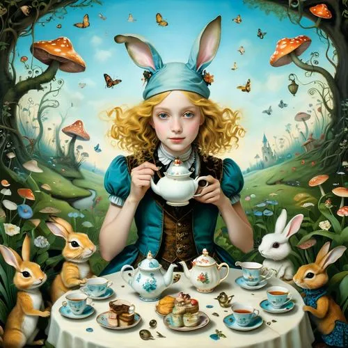 alice in wonderland,tea party,tea party collection,tea time,wonderland,coffee tea illustration,Illustration,Abstract Fantasy,Abstract Fantasy 06