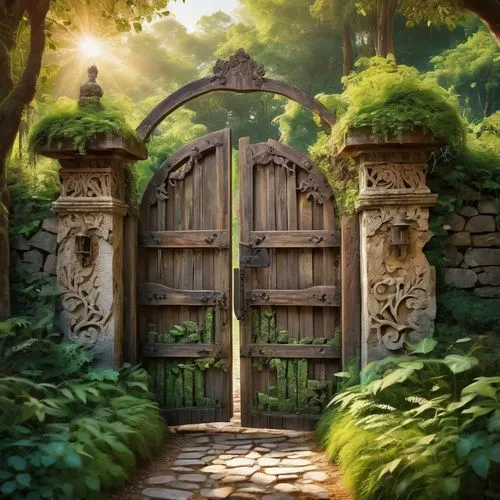 garden door,wood gate,farm gate,stone gate,gateway,gate,village gateway,fairy door,iron gate,wooden door,heaven gate,doorways,the door,the threshold of the house,entrada,hobbiton,threshhold,iron door,fence gate,portal,Conceptual Art,Oil color,Oil Color 24