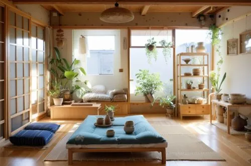 japanese-style room,zakka,ryokan,sunroom,home interior,tatami,shared apartment,ryokans,indoor,ikebana,kondo,livingroom,living room,sekkei,green living,electrohome,loft,roominess,wooden windows,houseplants,Photography,General,Realistic