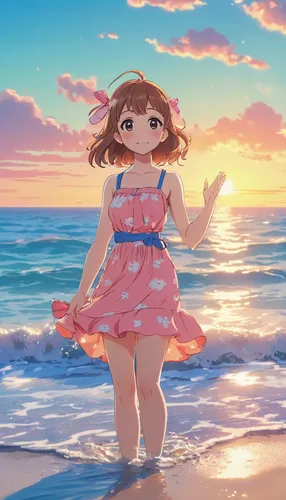 beach background,miku maekawa,llenn,ocean,summer background,sea ocean,ocean background,pink beach,aloha,sea,at sea,transparent background,open sea,sun and sea,pile,tankini,beach scenery,by the sea,waving,honoka,Illustration,Japanese style,Japanese Style 02